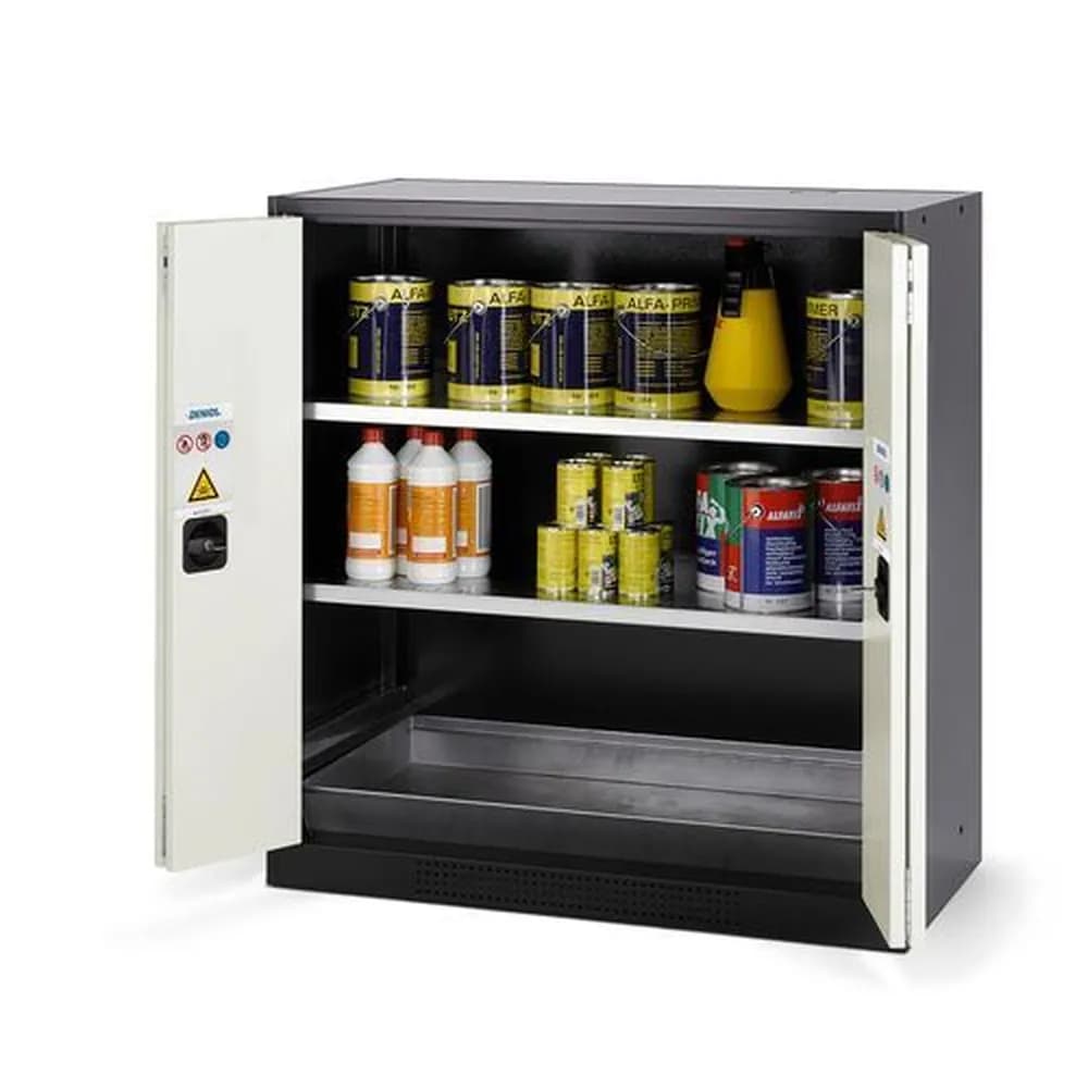 asecos® - asecos Chemikalienschrank Systema CS-102F, Korpus anthrazit, weiss, 2 Einlegeböden und Bodenwanne