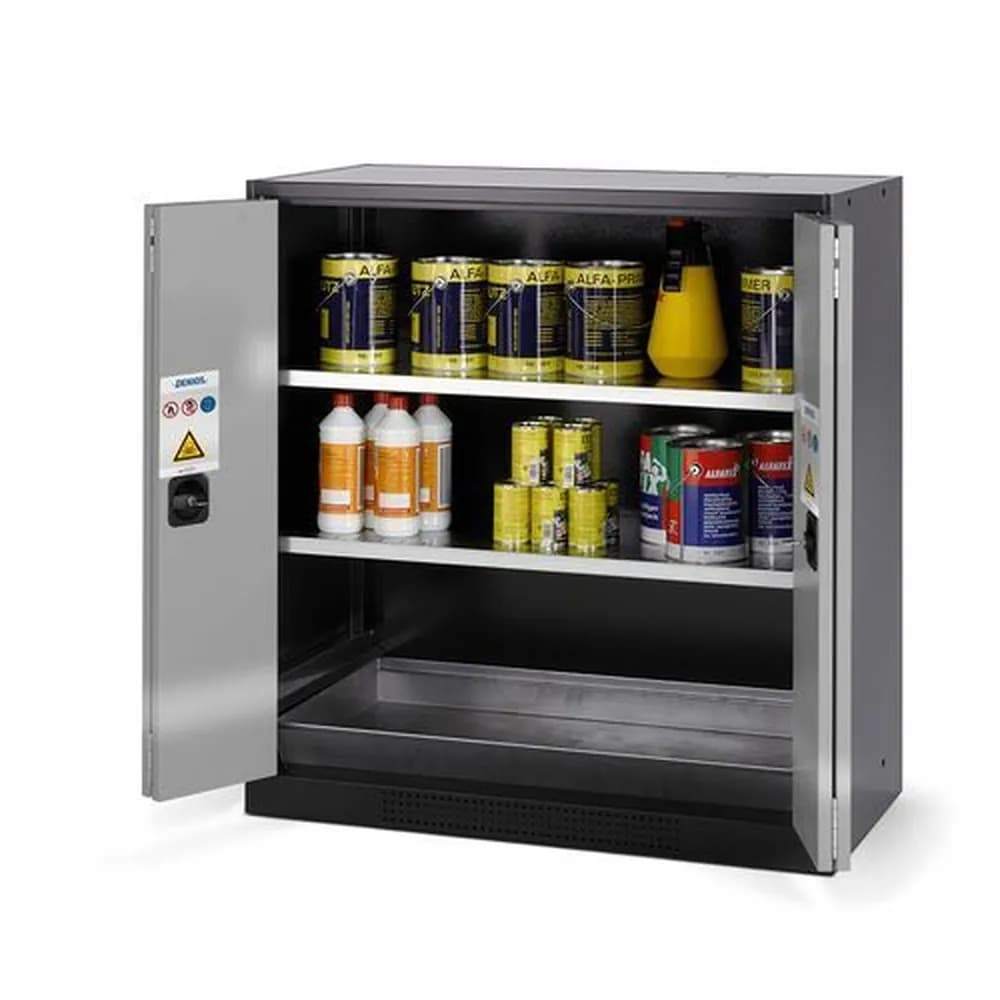 asecos® - asecos Chemikalienschrank Systema CS-102F, Korpus anthrazit, silber, 2 Einlegeböden und Bodenwanne