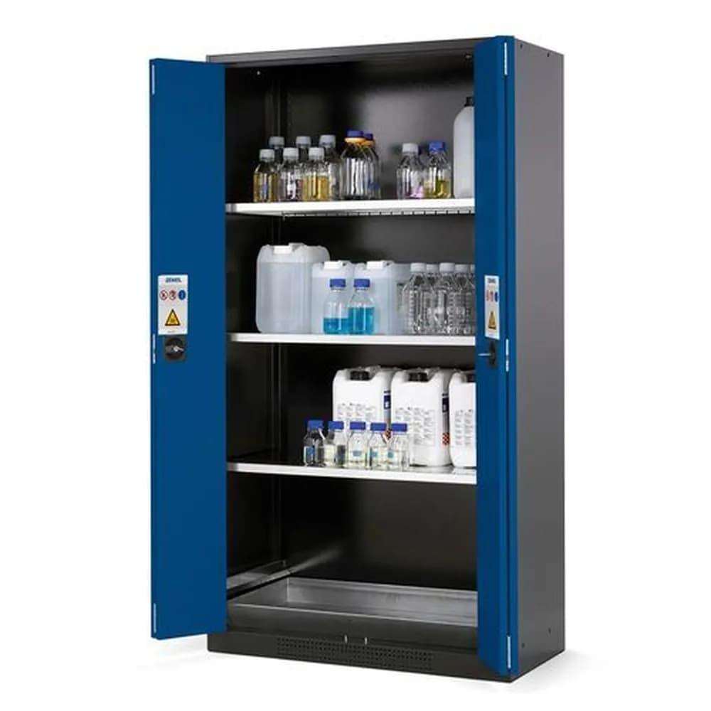 asecos® - asecos Chemikalienschrank Systema CS-103F, Korpus anthrazit, blau, 3 Einlegeböden und Bodenwanne