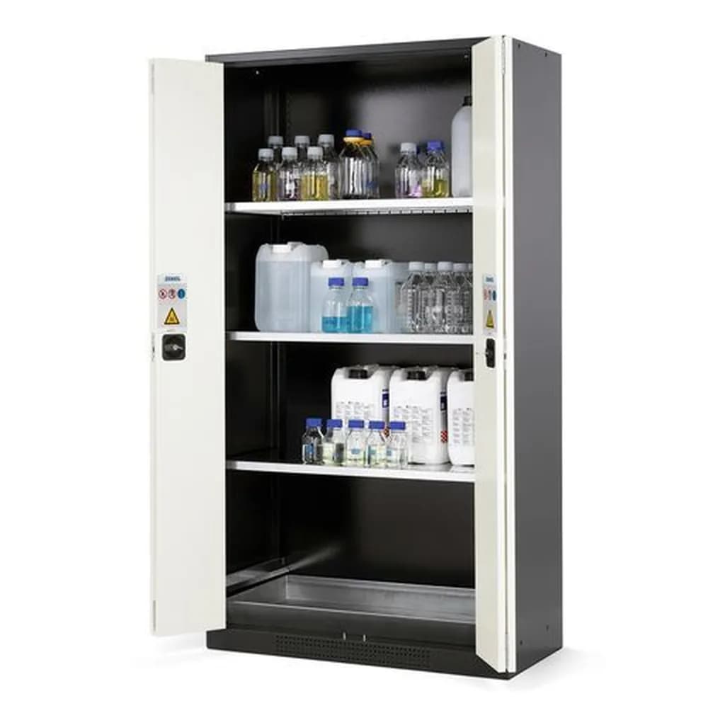 asecos® - asecos Chemikalienschrank Systema CS-103F, Korpus anthrazit, weiss, 3 Einlegeböden und Bodenwanne