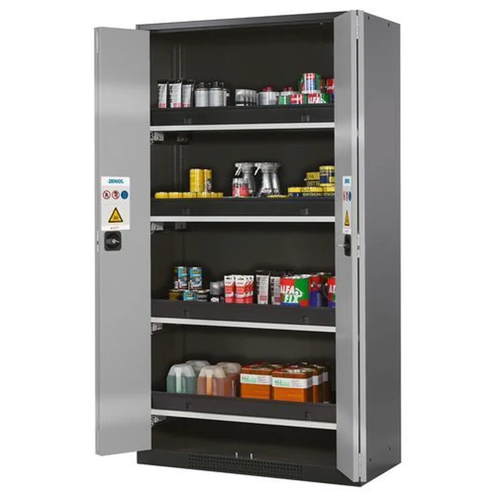 asecos® - asecos Chemikalienschrank Systema-T CS-104F, Korpus anthrazit, silber, incl. 4 Tablarauszüge