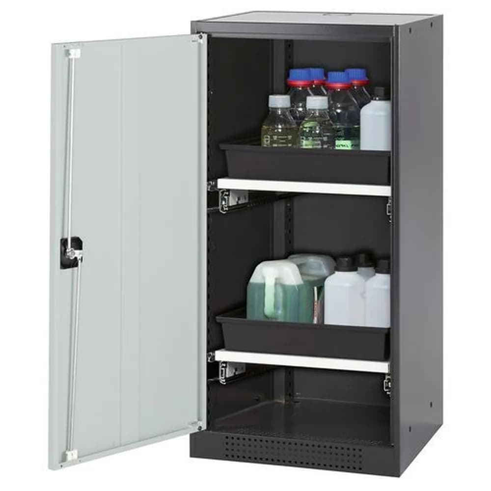 asecos® - asecos Chemikalienschrank Systema-T CS-52L, Korpus anthrazit, Flügeltüren grau, 2 Tablarauszüge