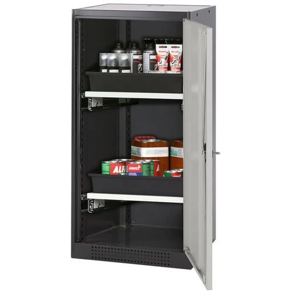 asecos® - asecos Chemikalienschrank Systema-T CS-52R, Korpus anthrazit, Flügeltüren grau, 2 Tablarauszüge