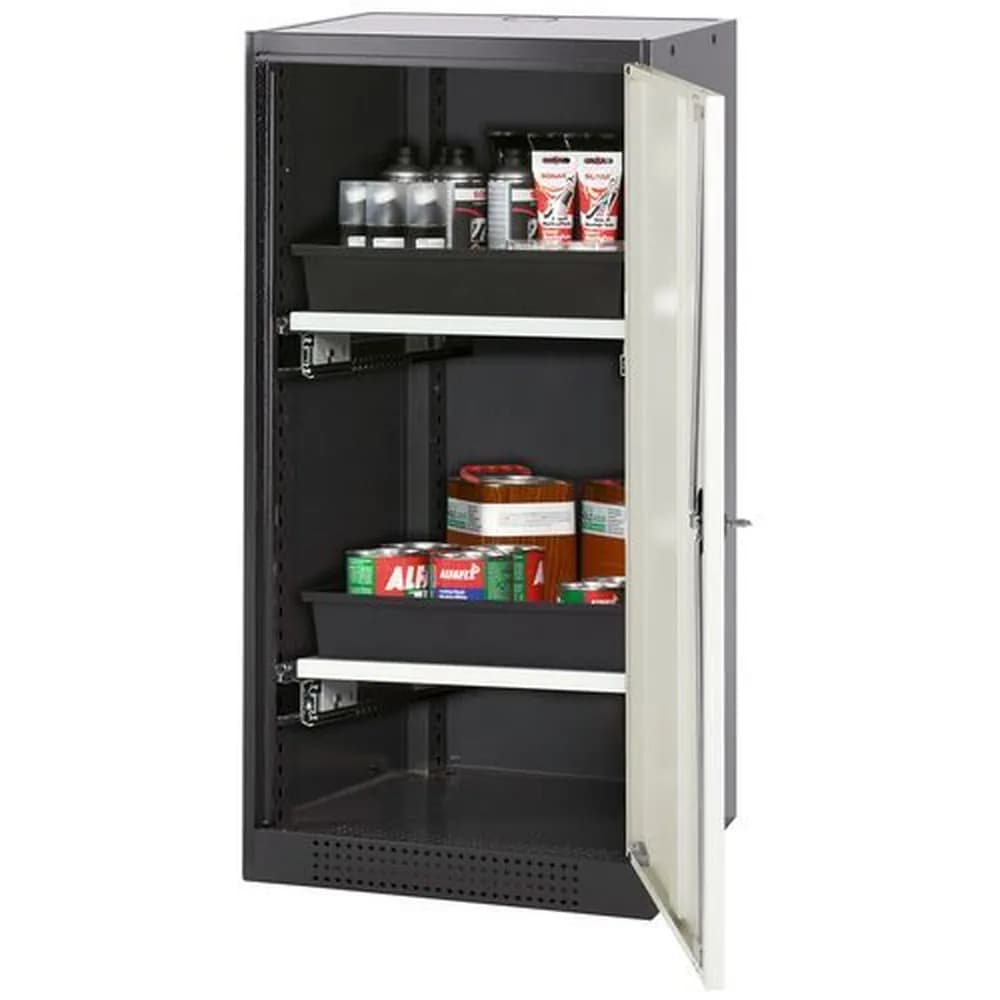 asecos® - asecos Chemikalienschrank Systema-T CS-52R, Korpus anthrazit, Flügeltüren weiß, 2 Tablarauszüge