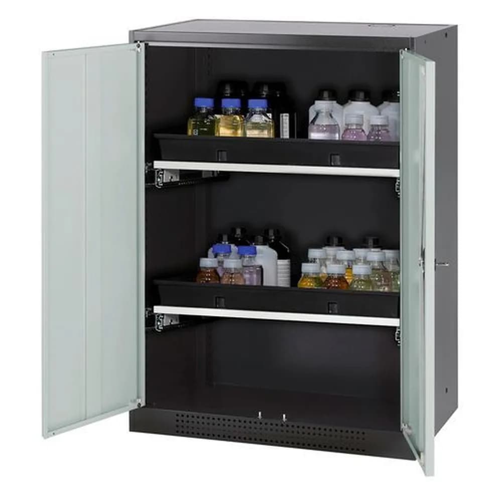 asecos® - asecos Chemikalienschrank Systema-T CS-82, Korpus anthrazit, Flügeltüren grau, 2 Tablarauszüge