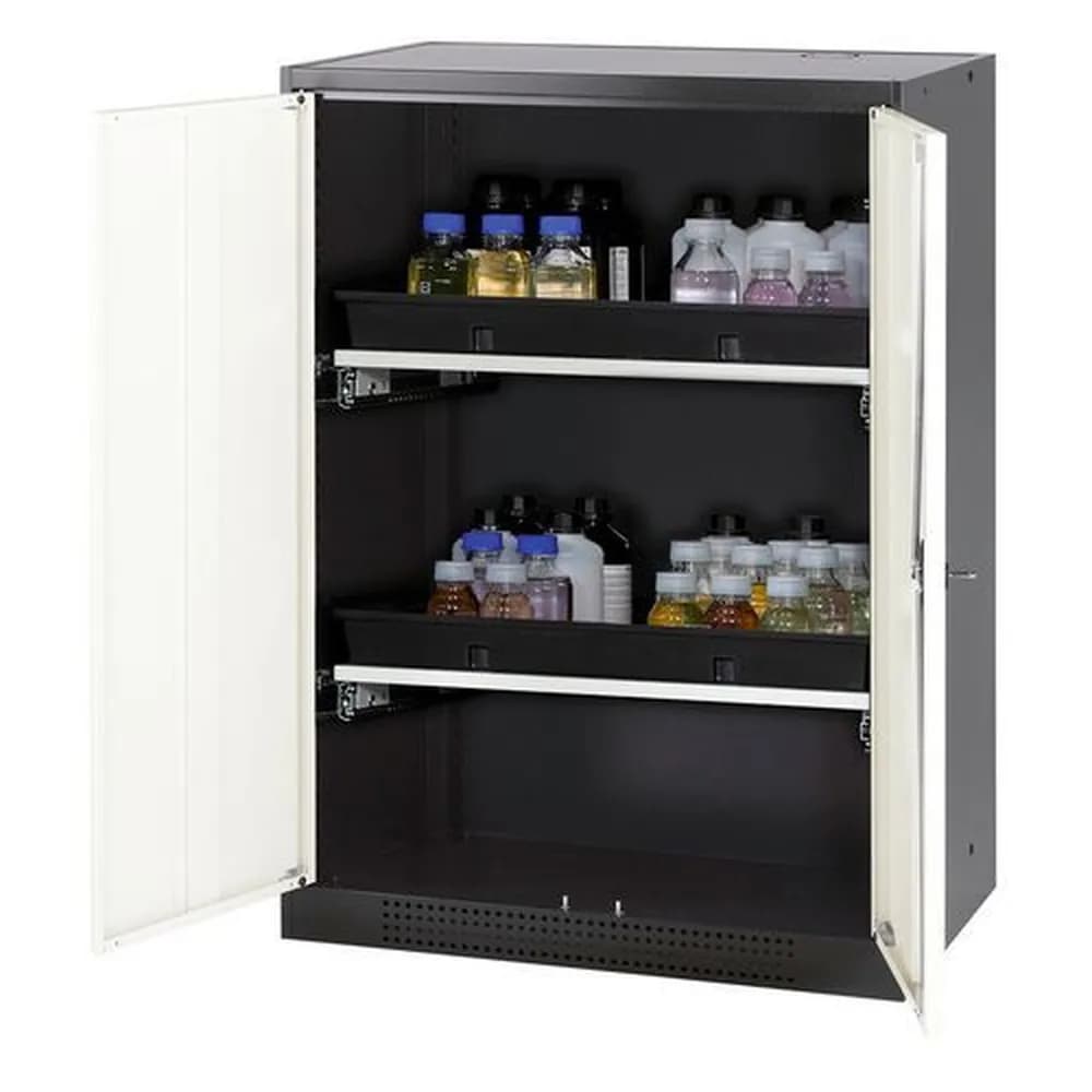 asecos® - asecos Chemikalienschrank Systema-T CS-82, Korpus anthrazit, Flügeltüren weiß, 2 Tablarauszüge