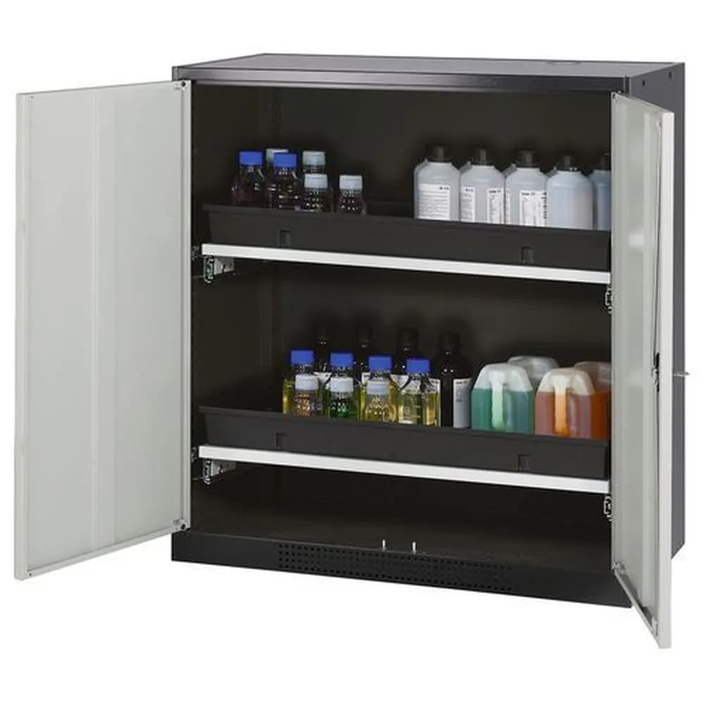 asecos® - asecos Chemikalienschrank Systema-T CS-102, Korpus anthrazit, Flügeltüren grau, 2 Tablarauszüge