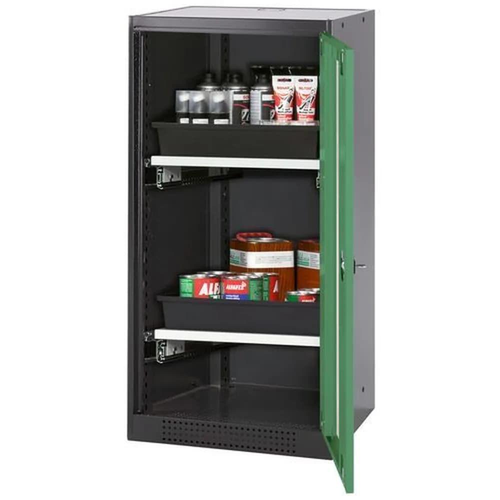 asecos® - asecos Chemikalienschrank Systema-T CS-52RG, Korpus anthrazit, Flügeltüren grün, 2 Tablarauszüge