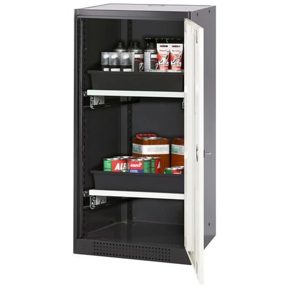 asecos® - asecos Chemikalienschrank Systema-T CS-52RG, Korpus anthrazit, Flügeltüren weiß, 2 Tablarauszüge