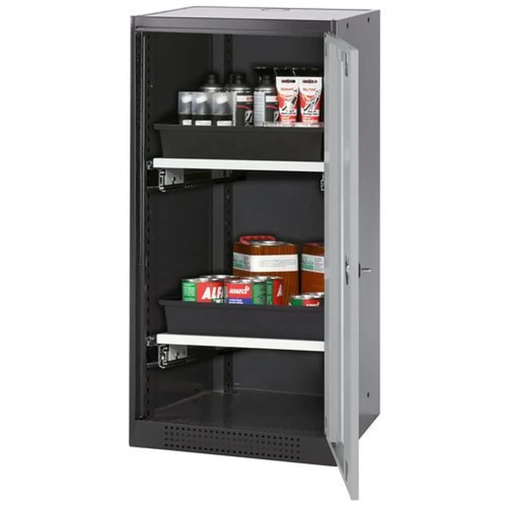 asecos® - asecos Chemikalienschrank Systema-T CS-52RG, Korpus anthrazit, Flügeltüren silber, 2 Tablarauszüge