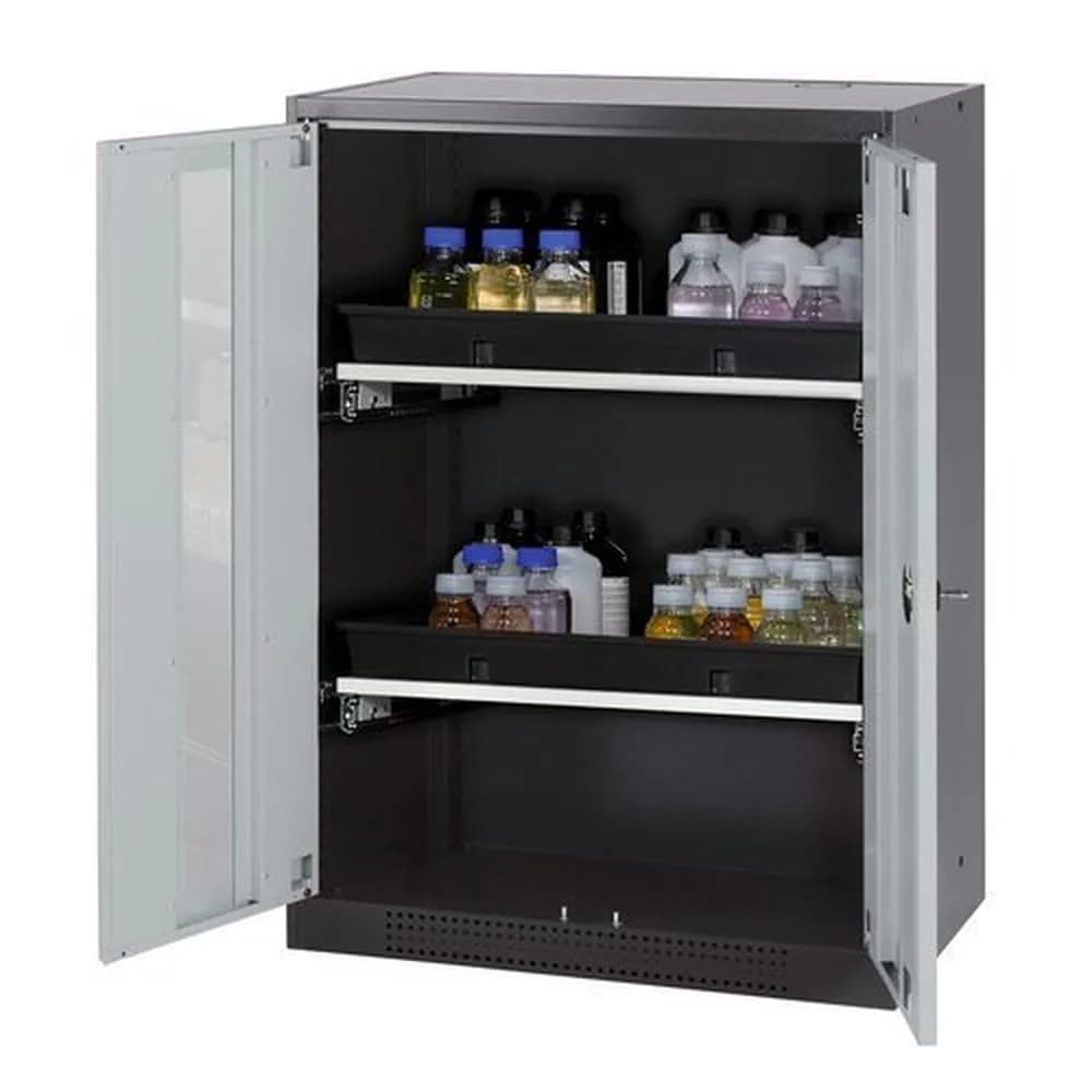 asecos® - asecos Chemikalienschrank Systema-T CS-82G, Korpus anthrazit, Flügeltüren grau, 2 Tablarauszüge