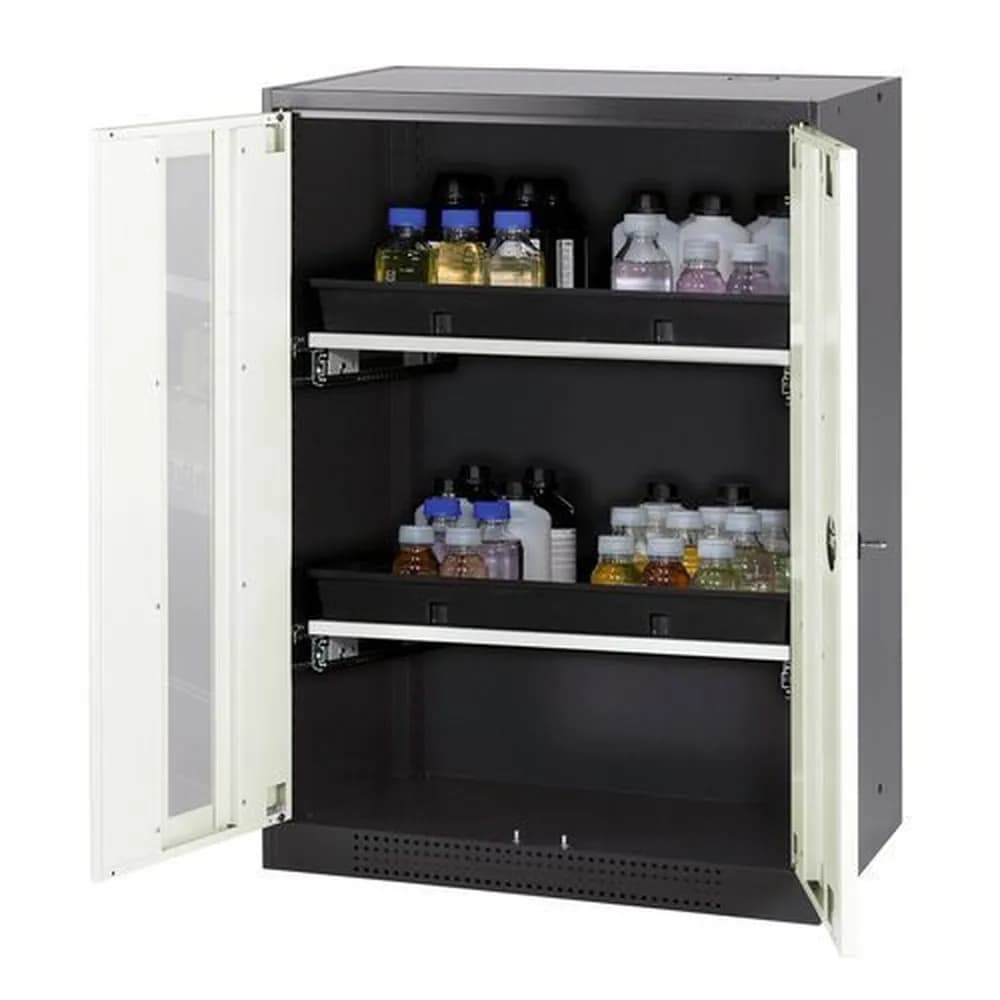 asecos® - asecos Chemikalienschrank Systema-T CS-82G, Korpus anthrazit, Flügeltüren weiß, 2 Tablarauszüge