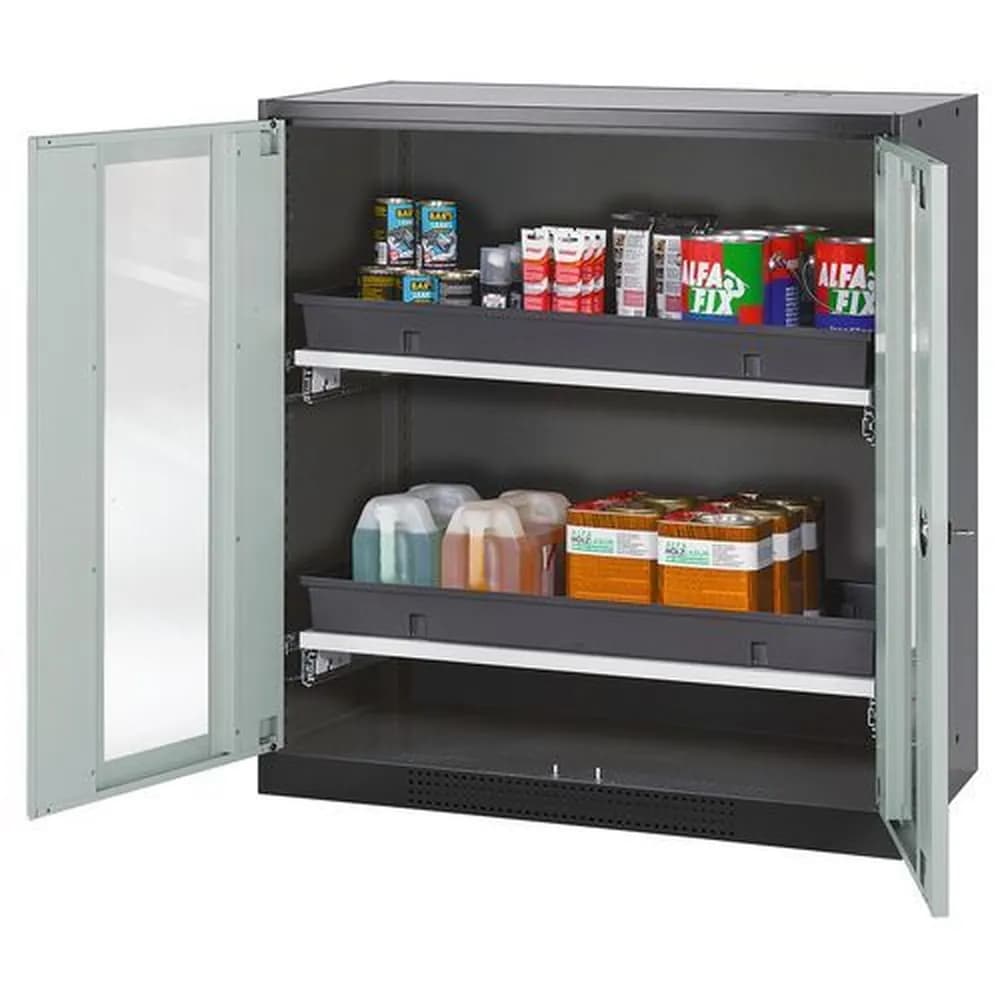 asecos® - asecos Chemikalienschrank Systema-T CS-102G, Korpus anthrazit, Flügeltüren grau, 2 Tablarauszüge