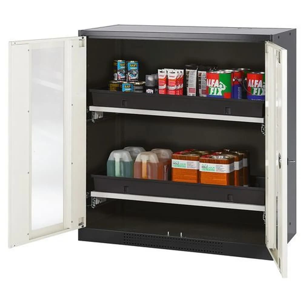 asecos® - asecos Chemikalienschrank Systema-T CS-102G, Korpus anthrazit, Flügeltüren weiß, 2 Tablarauszüge