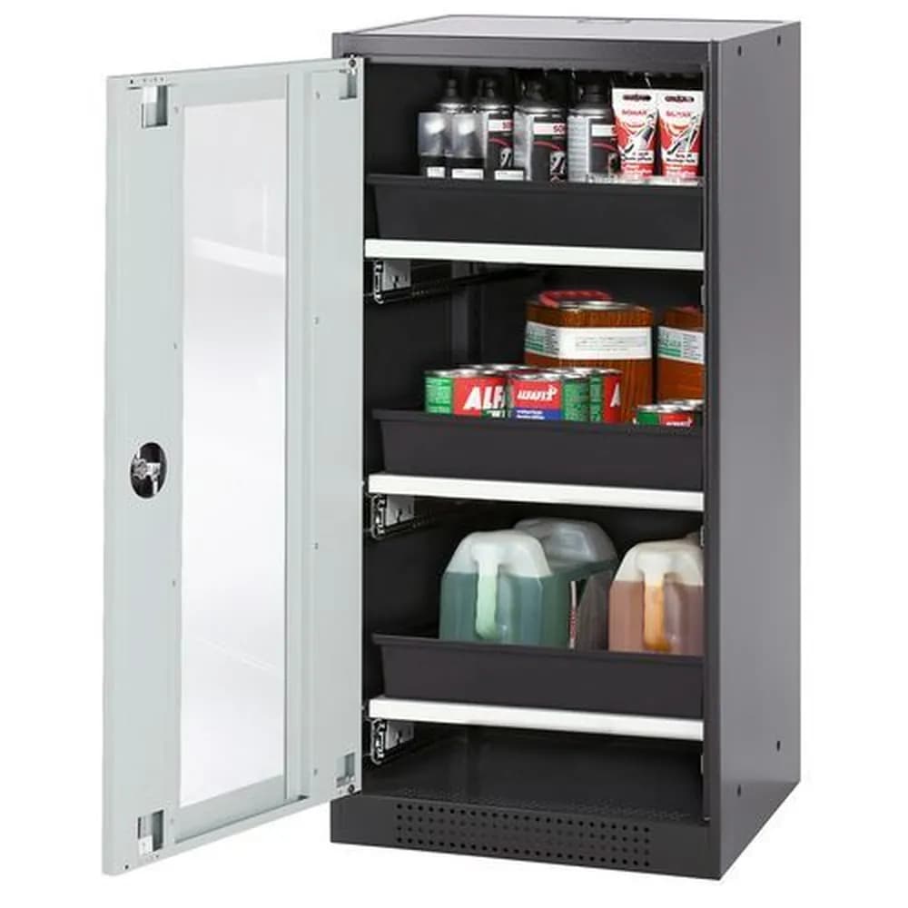 asecos® - asecos Chemikalienschrank Systema-T CS-53LG, Korpus anthrazit, Flügeltüren grau, 3 Tablarauszüge