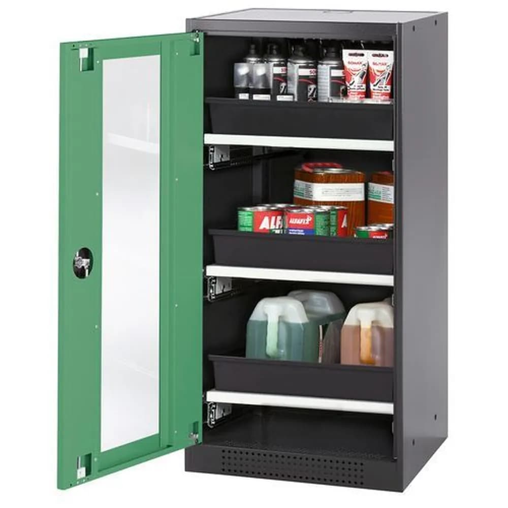 asecos® - asecos Chemikalienschrank Systema-T CS-53LG, Korpus anthrazit, Flügeltüren grün, 3 Tablarauszüge