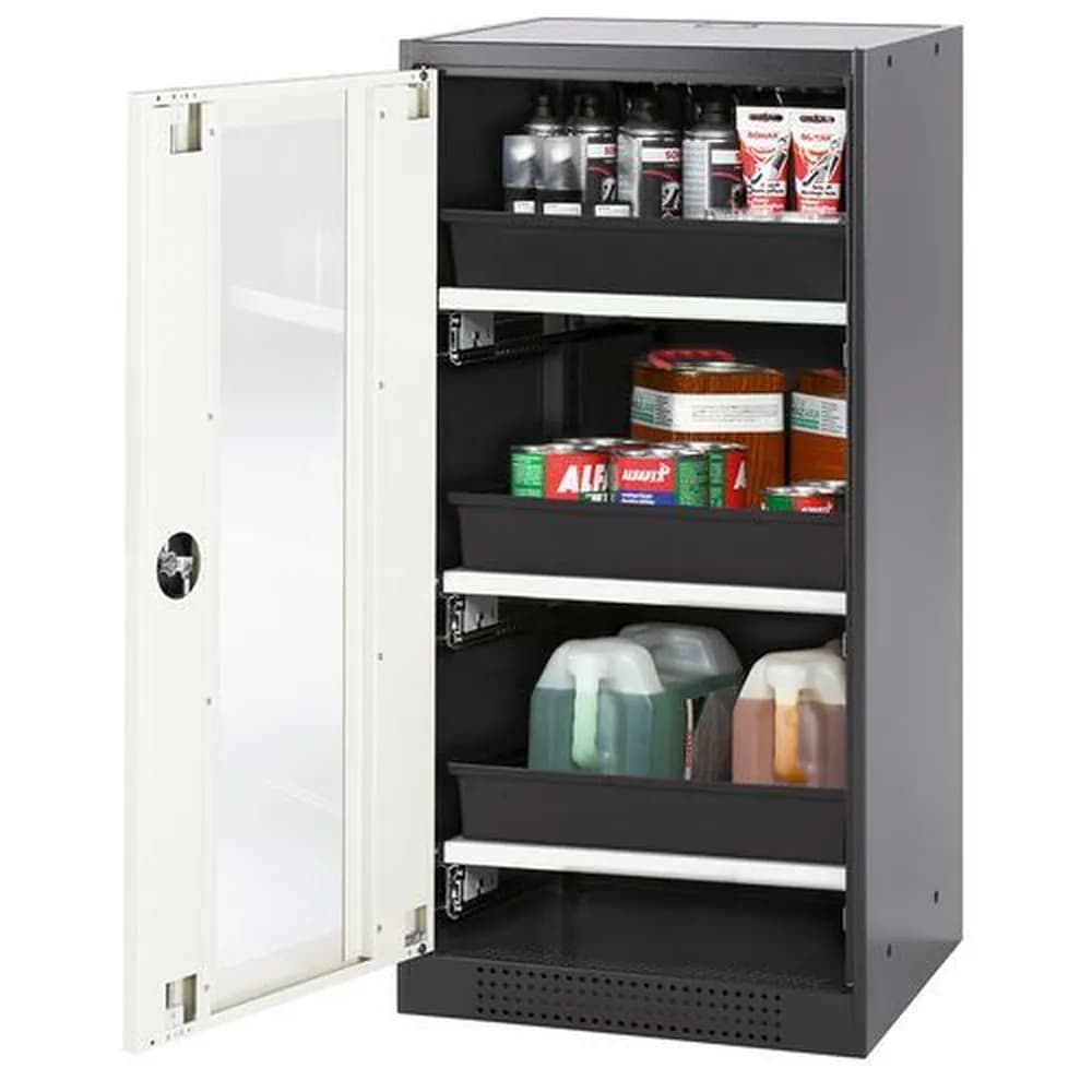 asecos® - asecos Chemikalienschrank Systema-T CS-53LG, Korpus anthrazit, Flügeltüren weiß, 3 Tablarauszüge