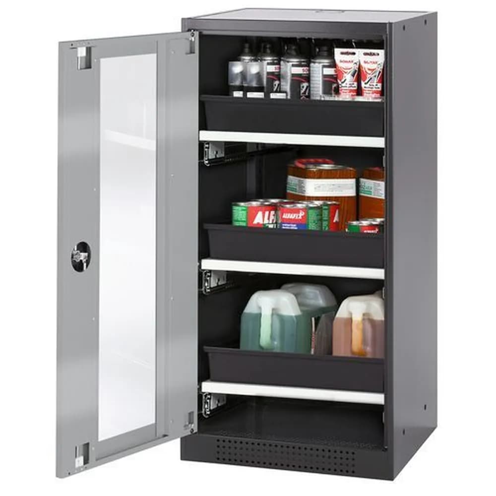 asecos® - asecos Chemikalienschrank Systema-T CS-53LG, Korpus anthrazit, Flügeltüren silber, 3 Tablarauszüge