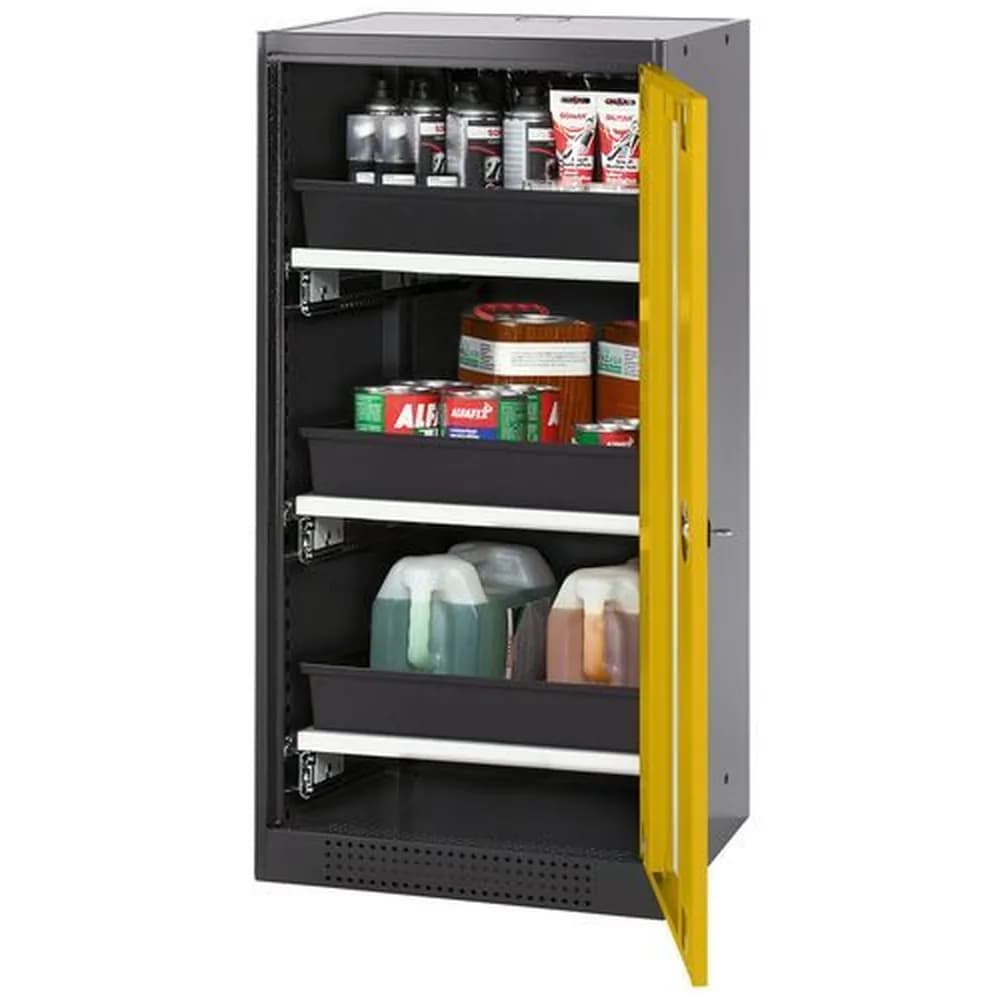 asecos® - asecos Chemikalienschrank Systema-T CS-53RG, Korpus anthrazit, Flügeltüren gelb, 3 Tablarauszüge