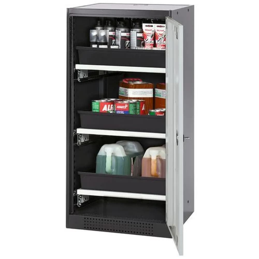 asecos® - asecos Chemikalienschrank Systema-T CS-53RG, Korpus anthrazit, Flügeltüren grau, 3 Tablarauszüge