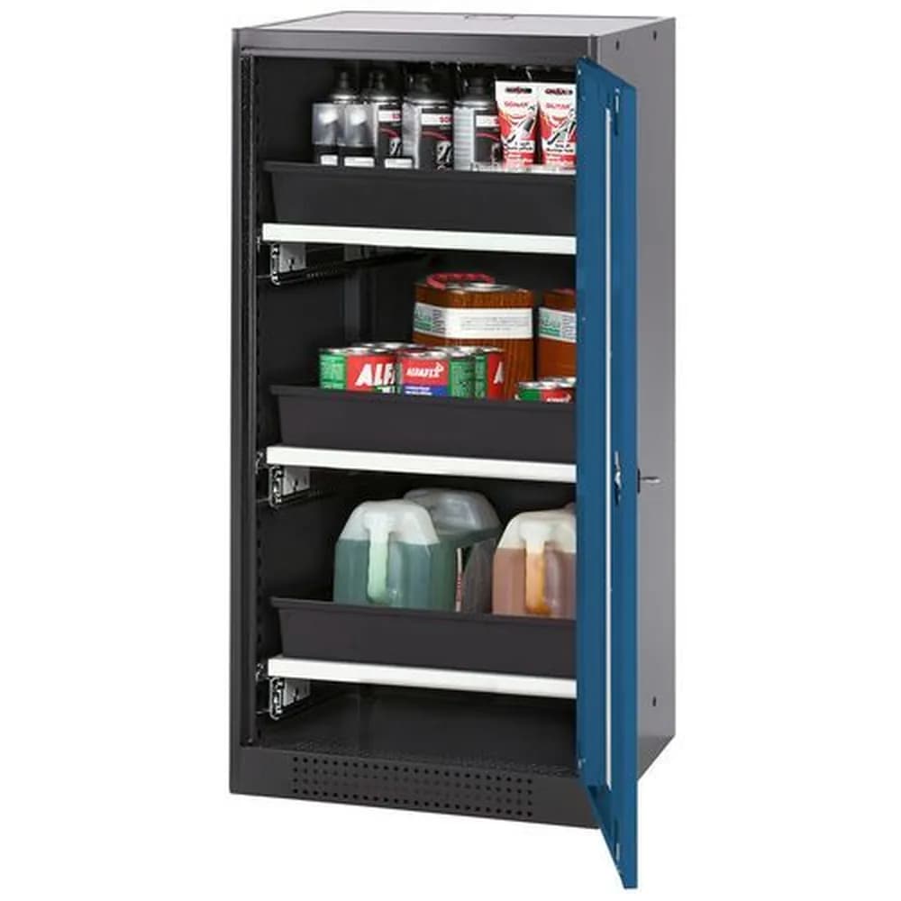 asecos® - asecos Chemikalienschrank Systema-T CS-53RG, Korpus anthrazit, Flügeltüren blau, 3 Tablarauszüge