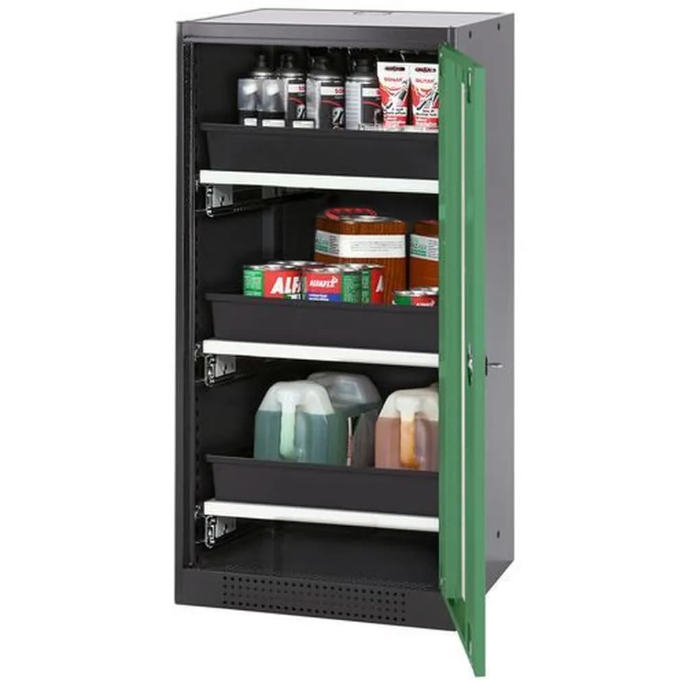 asecos® - asecos Chemikalienschrank Systema-T CS-53RG, Korpus anthrazit, Flügeltüren grün, 3 Tablarauszüge