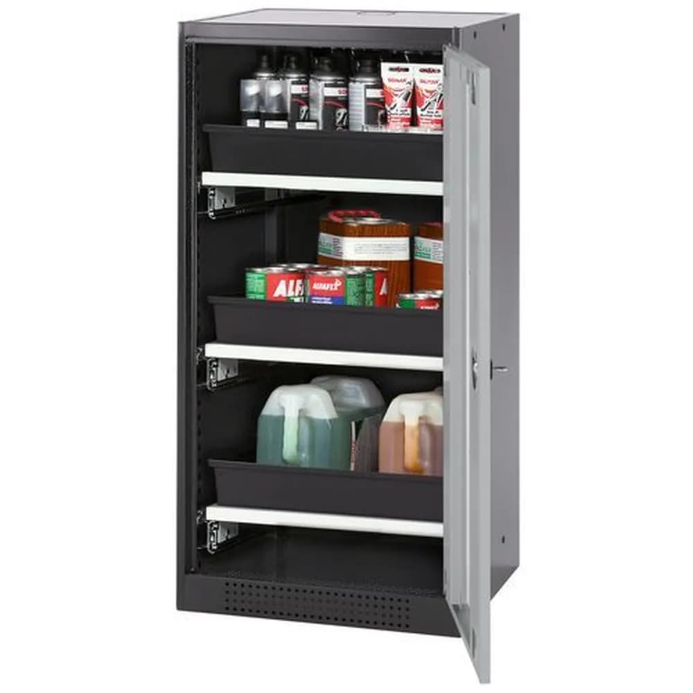 asecos® - asecos Chemikalienschrank Systema-T CS-53RG, Korpus anthrazit, Flügeltüren silber, 3 Tablarauszüge