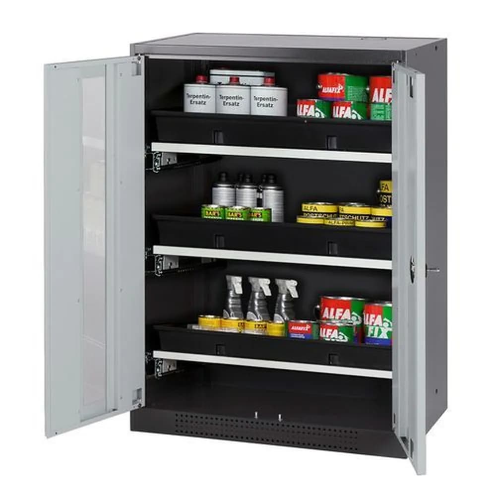 asecos® - asecos Chemikalienschrank Systema-T CS-83G, Korpus anthrazit, Flügeltüren grau, 3 Tablarauszüge
