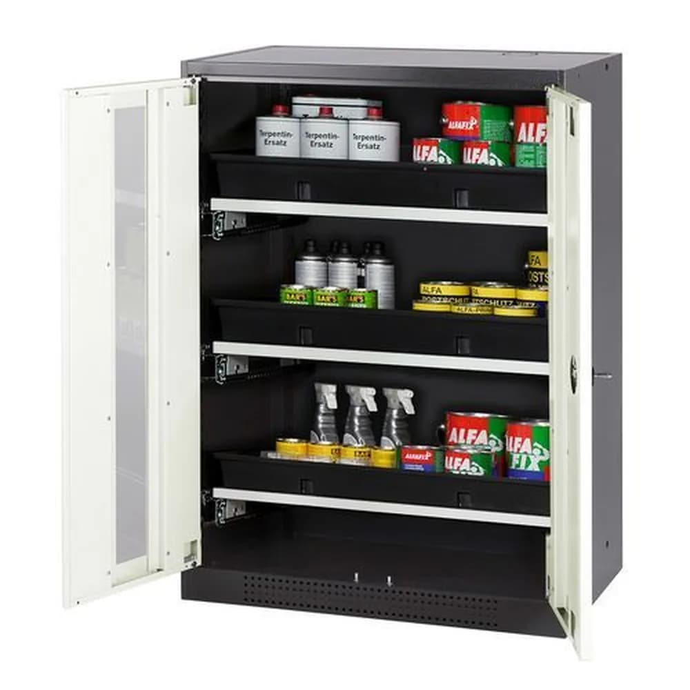 asecos® - asecos Chemikalienschrank Systema-T CS-83G, Korpus anthrazit, Flügeltüren weiß, 3 Tablarauszüge