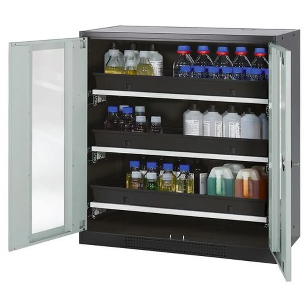asecos® - asecos Chemikalienschrank Systema-T CS-103G, Korpus anthrazit, Flügeltüren grau, 3 Tablarauszüge