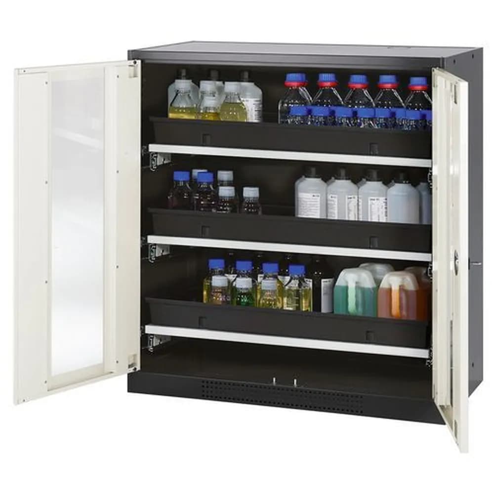 asecos® - asecos Chemikalienschrank Systema-T CS-103G, Korpus anthrazit, Flügeltüren weiß, 3 Tablarauszüge