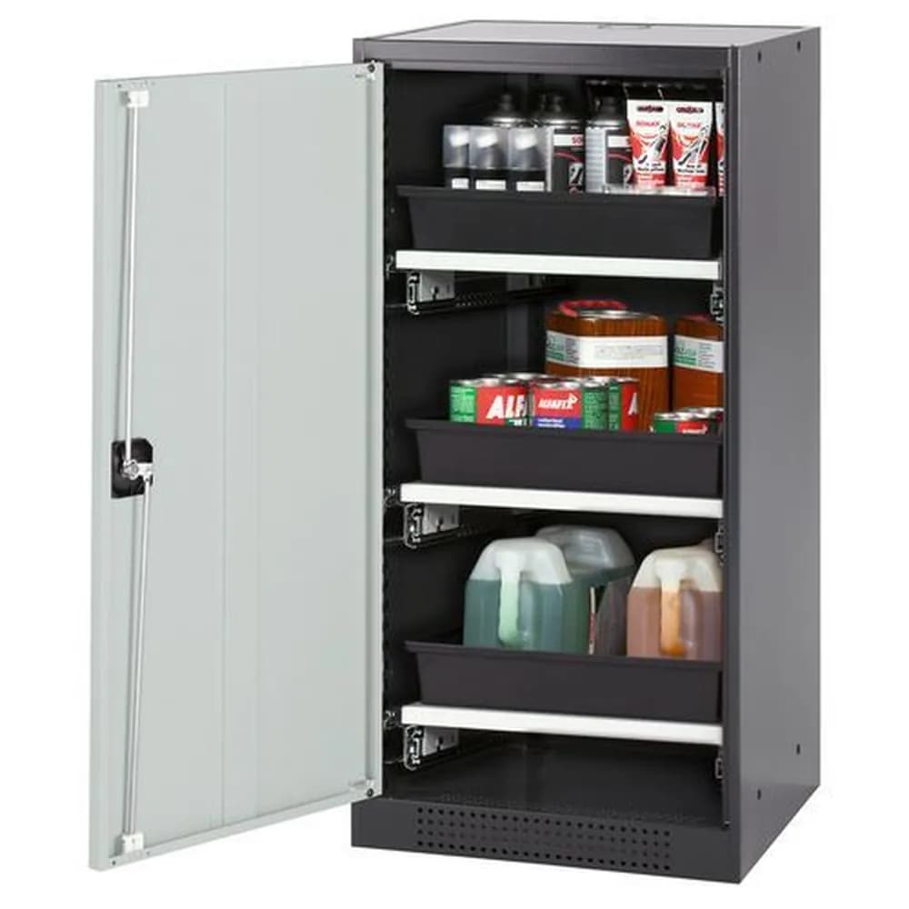 asecos® - asecos Chemikalienschrank Systema-T CS-53L, Korpus anthrazit, Flügeltüren grau, 3 Tablarauszüge