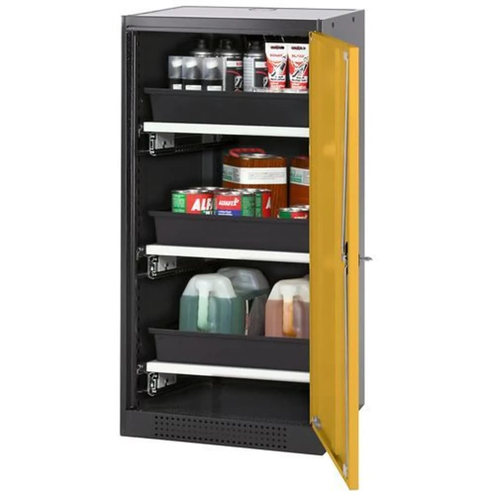 asecos® - asecos Chemikalienschrank Systema-T CS-53R, Korpus anthrazit, Flügeltüren gelb, 3 Tablarauszüge