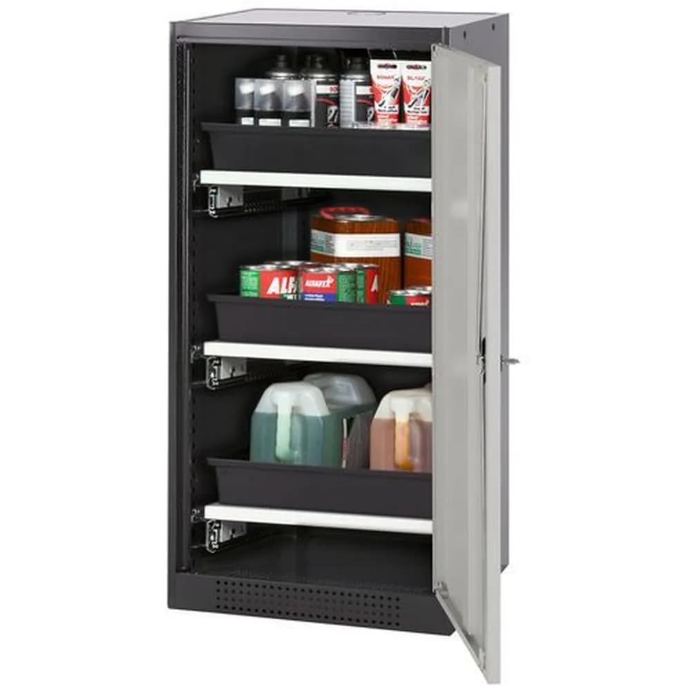 asecos® - asecos Chemikalienschrank Systema-T CS-53R, Korpus anthrazit, Flügeltüren grau, 3 Tablarauszüge