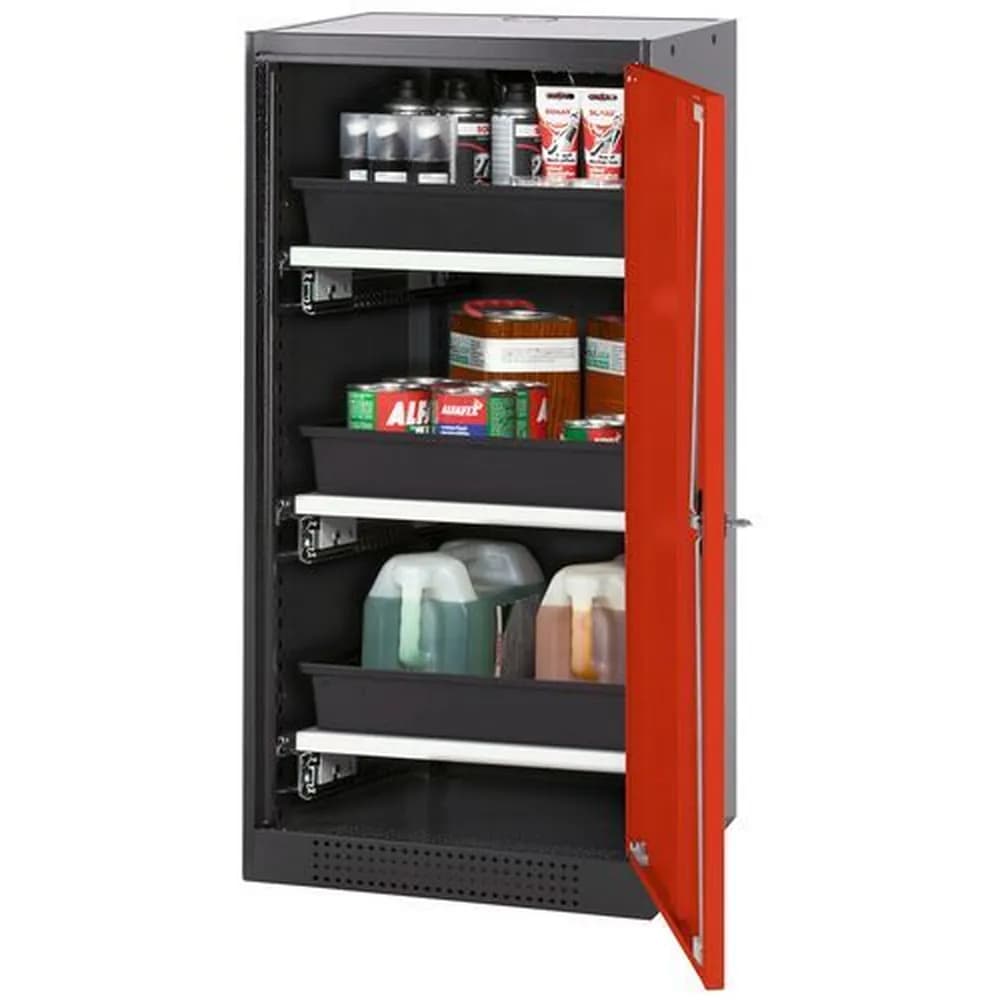 asecos® - asecos Chemikalienschrank Systema-T CS-53R, Korpus anthrazit, Flügeltüren rot, 3 Tablarauszüge