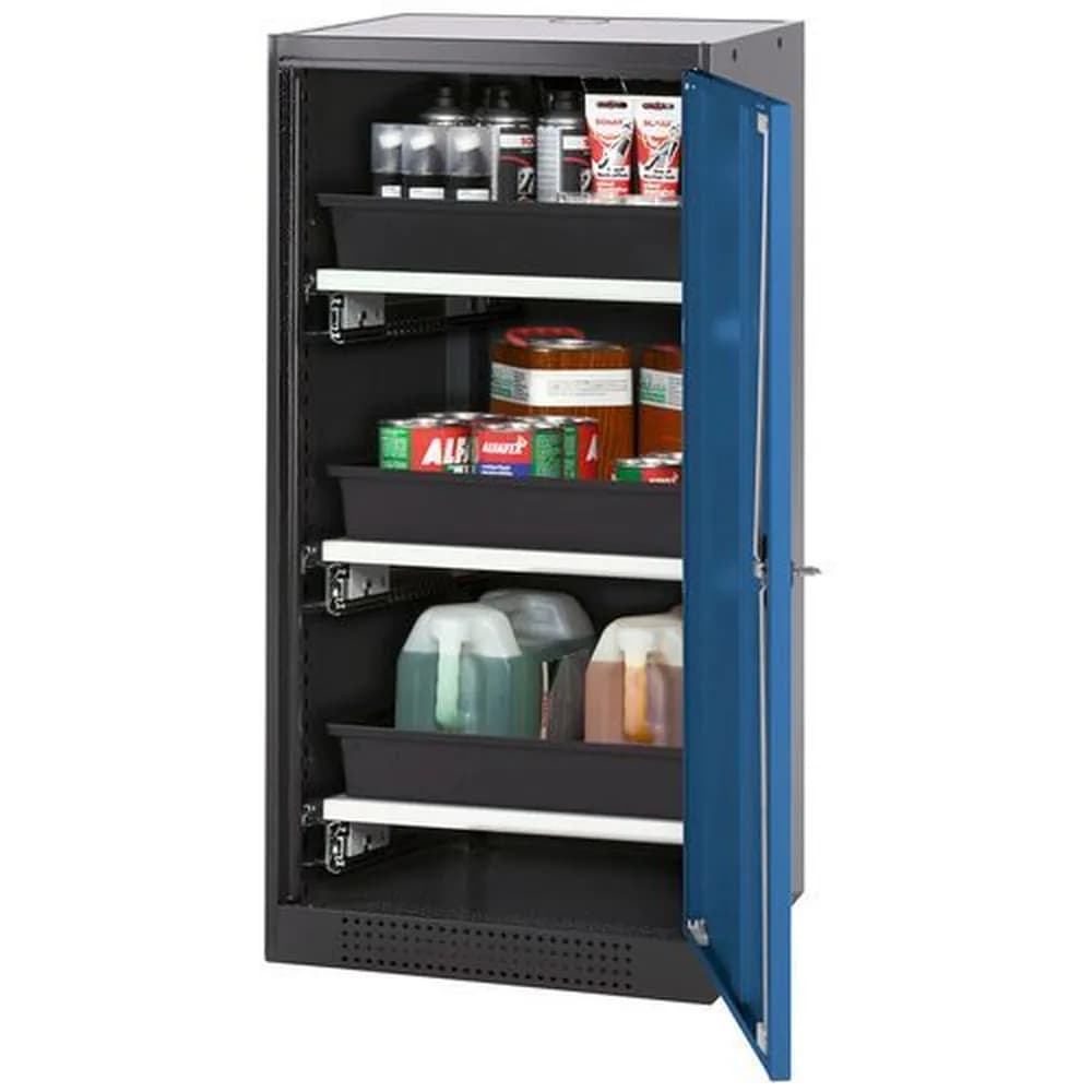 asecos® - asecos Chemikalienschrank Systema-T CS-53R, Korpus anthrazit, Flügeltüren blau, 3 Tablarauszüge