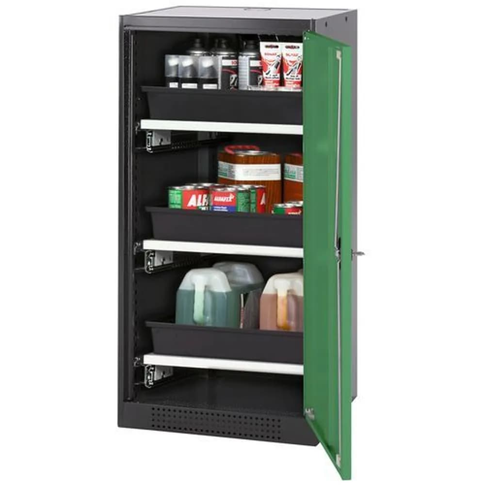 asecos® - asecos Chemikalienschrank Systema-T CS-53R, Korpus anthrazit, Flügeltüren grün, 3 Tablarauszüge
