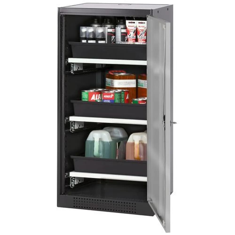 asecos® - asecos Chemikalienschrank Systema-T CS-53R, Korpus anthrazit, Flügeltüren silber, 3 Tablarauszüge