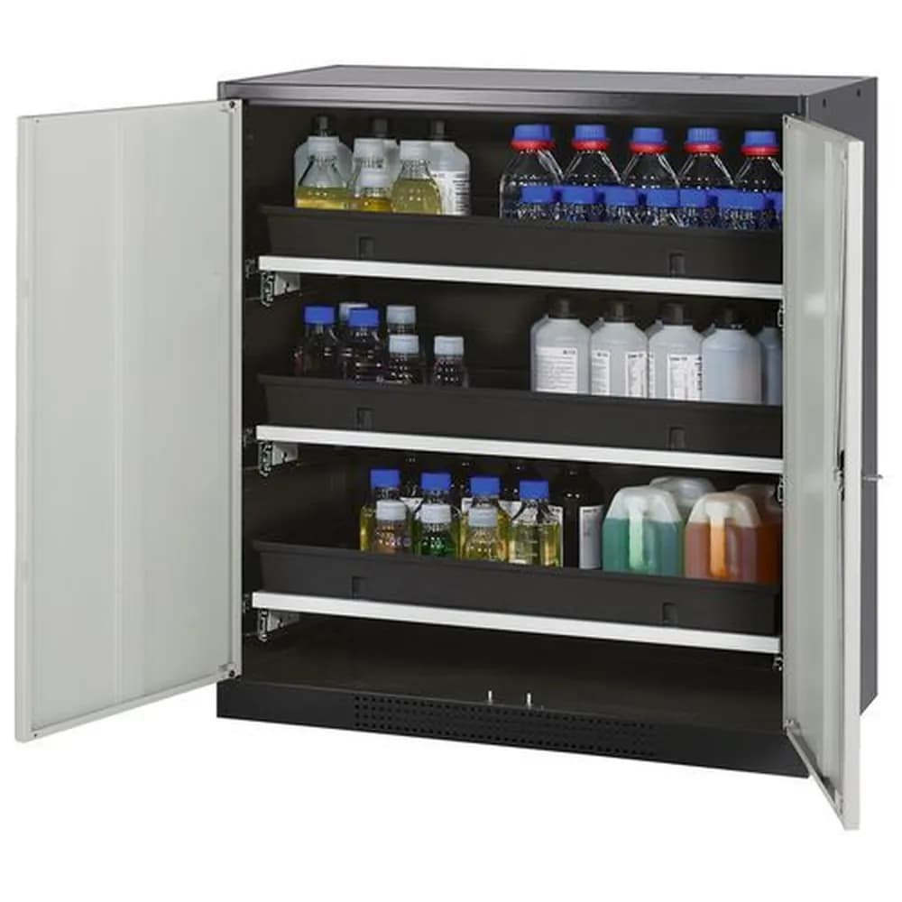 asecos® - asecos Chemikalienschrank Systema-T CS-103, Korpus anthrazit, Flügeltüren grau, 3 Tablarauszüge