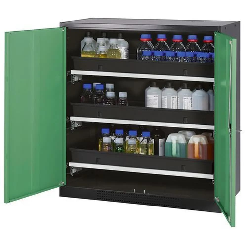 asecos® - asecos Chemikalienschrank Systema-T CS-103, Korpus anthrazit, Flügeltüren grün, 3 Tablarauszüge