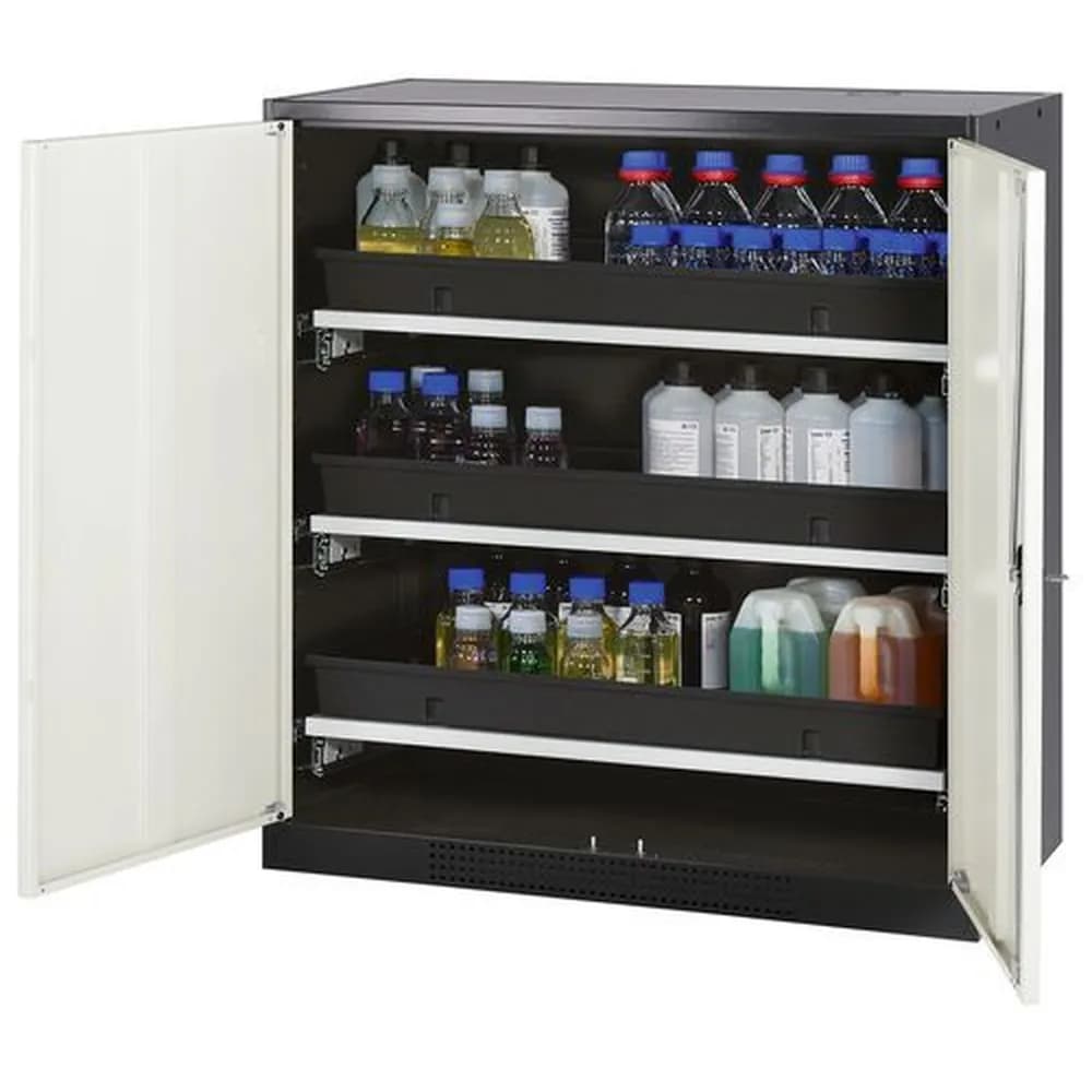 asecos® - asecos Chemikalienschrank Systema-T CS-103, Korpus anthrazit, Flügeltüren weiß, 3 Tablarauszüge