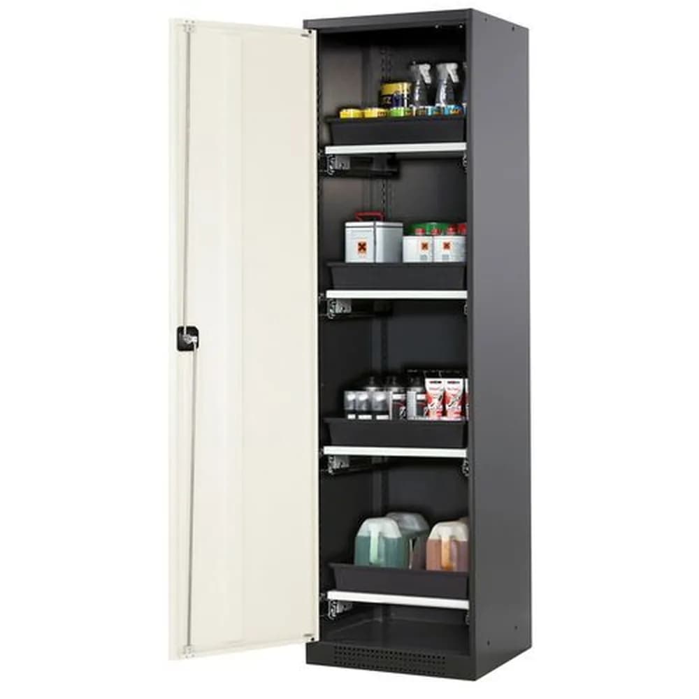 asecos® - asecos Chemikalienschrank Systema-T CS-54L, Korpus anthrazit, Flügeltüren weiß, 4 Tablarauszüge
