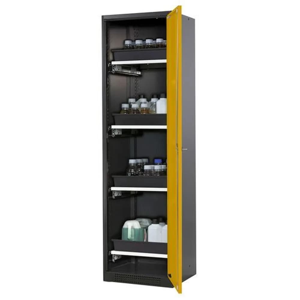 asecos® - asecos Chemikalienschrank Systema-T CS-54R, Korpus anthrazit, Flügeltüren gelb, 4 Tablarauszüge