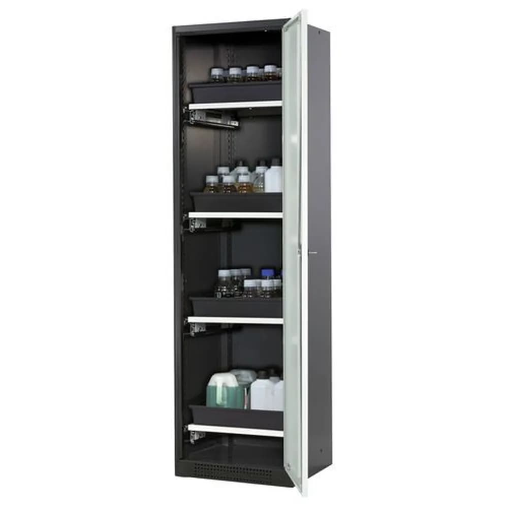 asecos® - asecos Chemikalienschrank Systema-T CS-54R, Korpus anthrazit, Flügeltüren grau, 4 Tablarauszüge