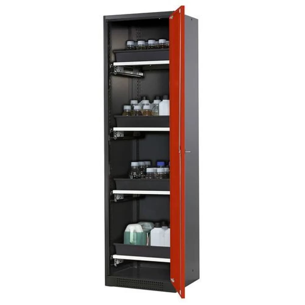 asecos® - asecos Chemikalienschrank Systema-T CS-54R, Korpus anthrazit, Flügeltüren rot, 4 Tablarauszüge