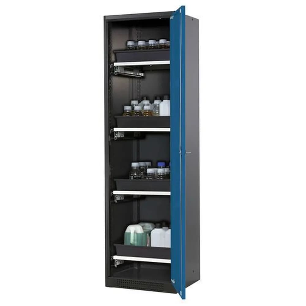 asecos® - asecos Chemikalienschrank Systema-T CS-54R, Korpus anthrazit, Flügeltüren blau, 4 Tablarauszüge