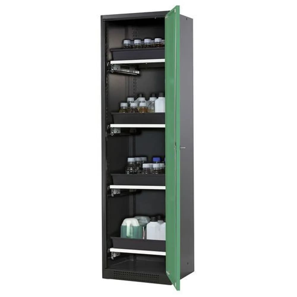 asecos® - asecos Chemikalienschrank Systema-T CS-54R, Korpus anthrazit, Flügeltüren grün, 4 Tablarauszüge