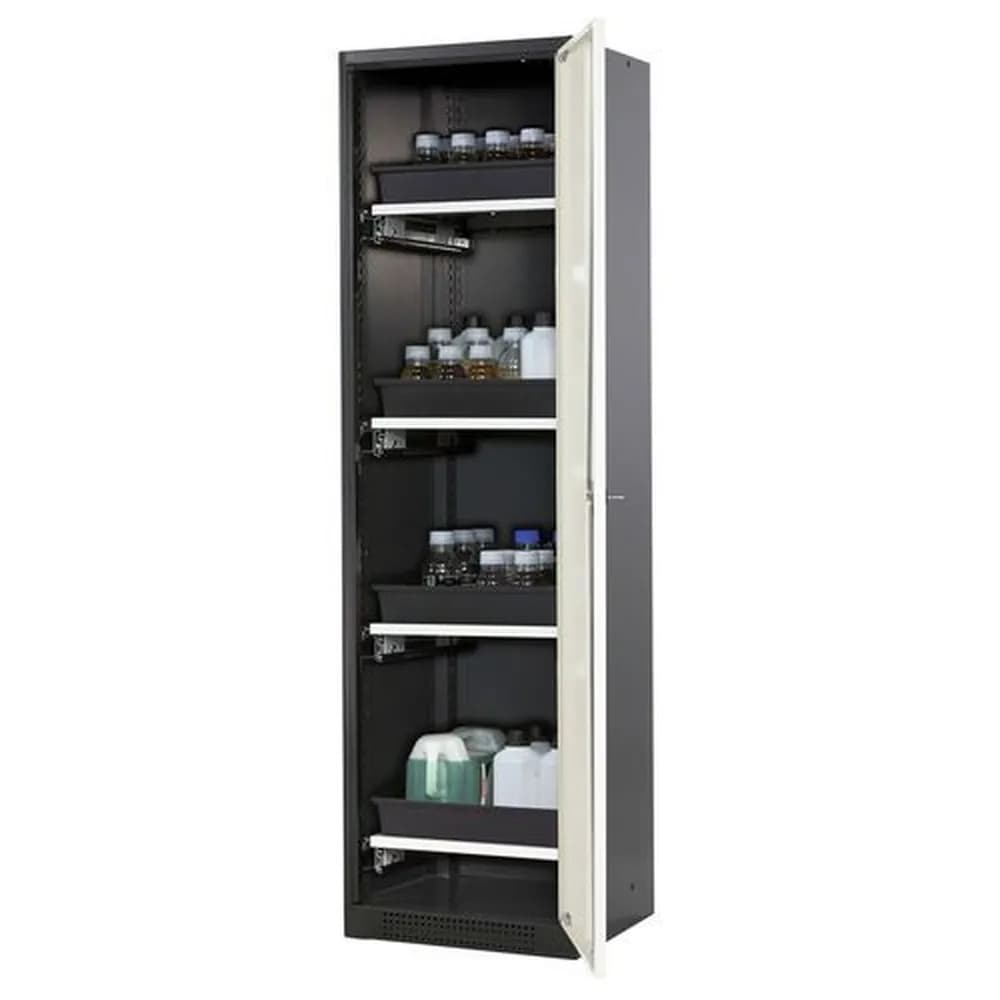 asecos® - asecos Chemikalienschrank Systema-T CS-54R, Korpus anthrazit, Flügeltüren weiß, 4 Tablarauszüge
