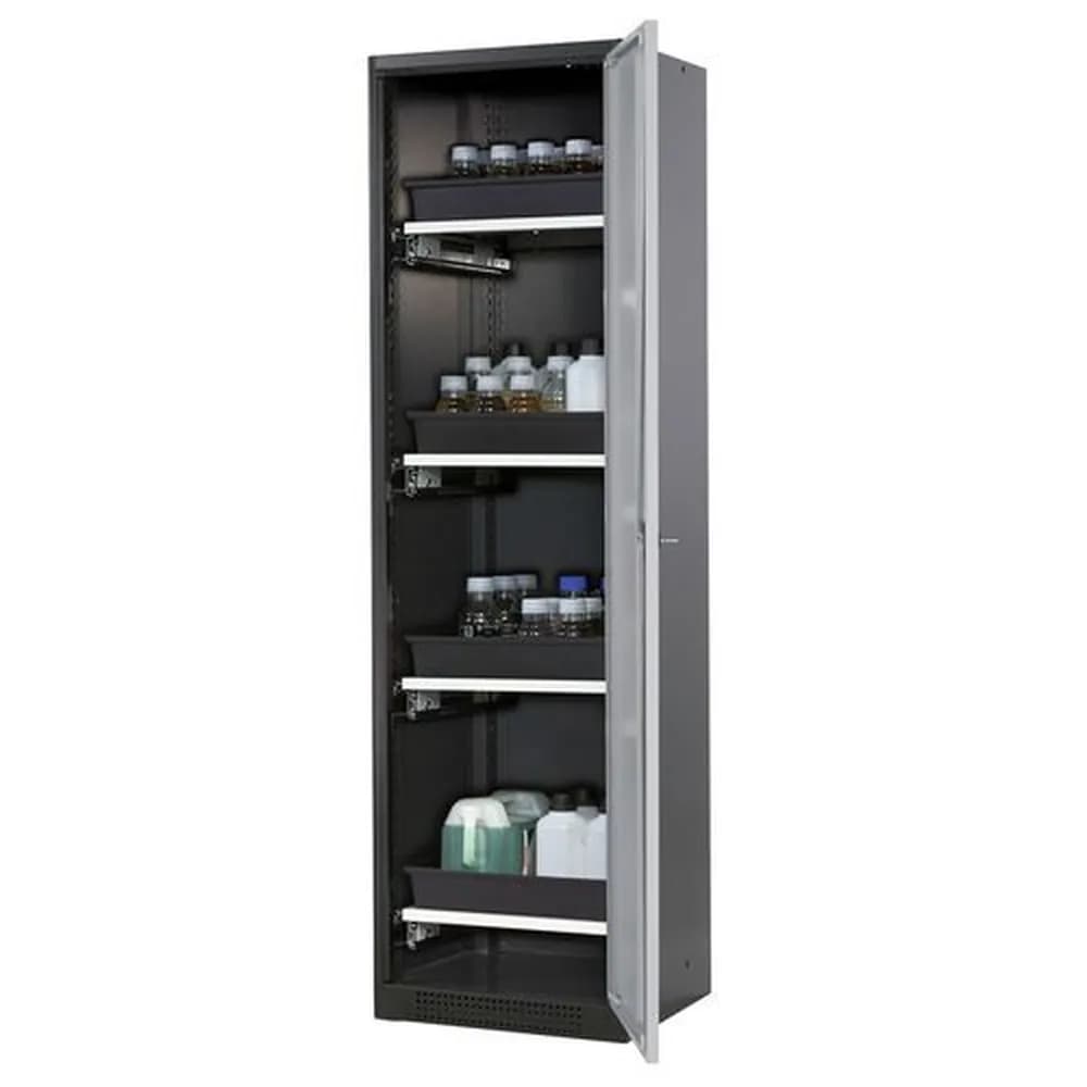 asecos® - asecos Chemikalienschrank Systema-T CS-54R, Korpus anthrazit, Flügeltüren silber, 4 Tablarauszüge