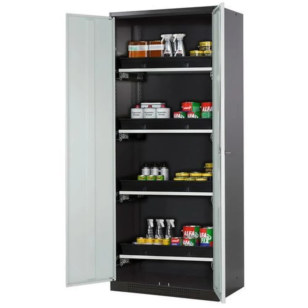 asecos® - asecos Chemikalienschrank Systema-T CS-84, Korpus anthrazit, Flügeltüren grau, 4 Tablarauszüge